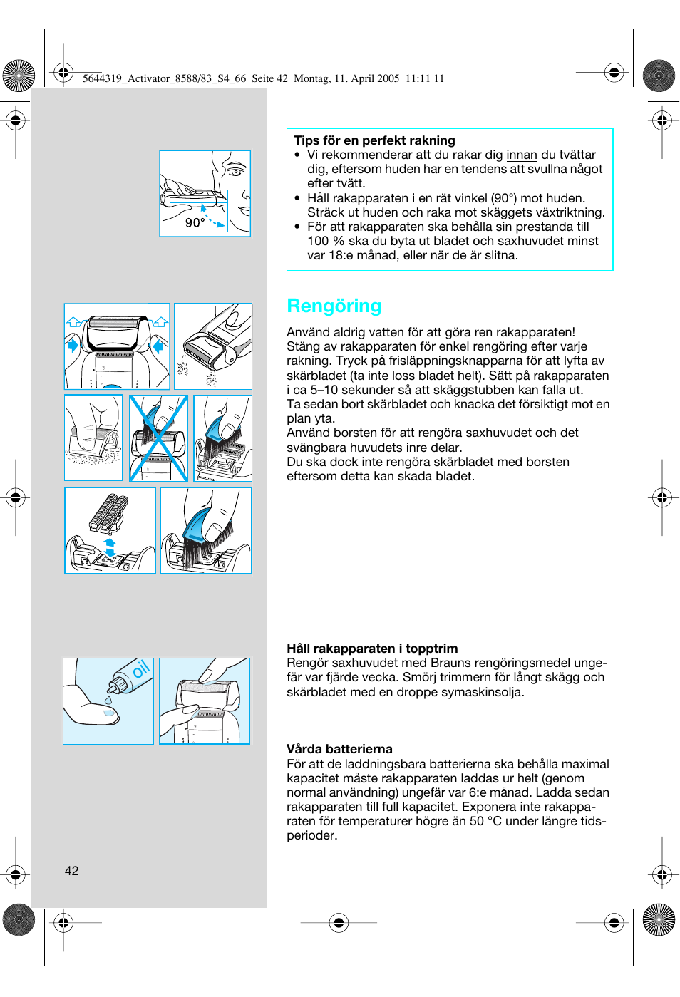 Rengöring | Braun 8583 Activator User Manual | Page 42 / 66