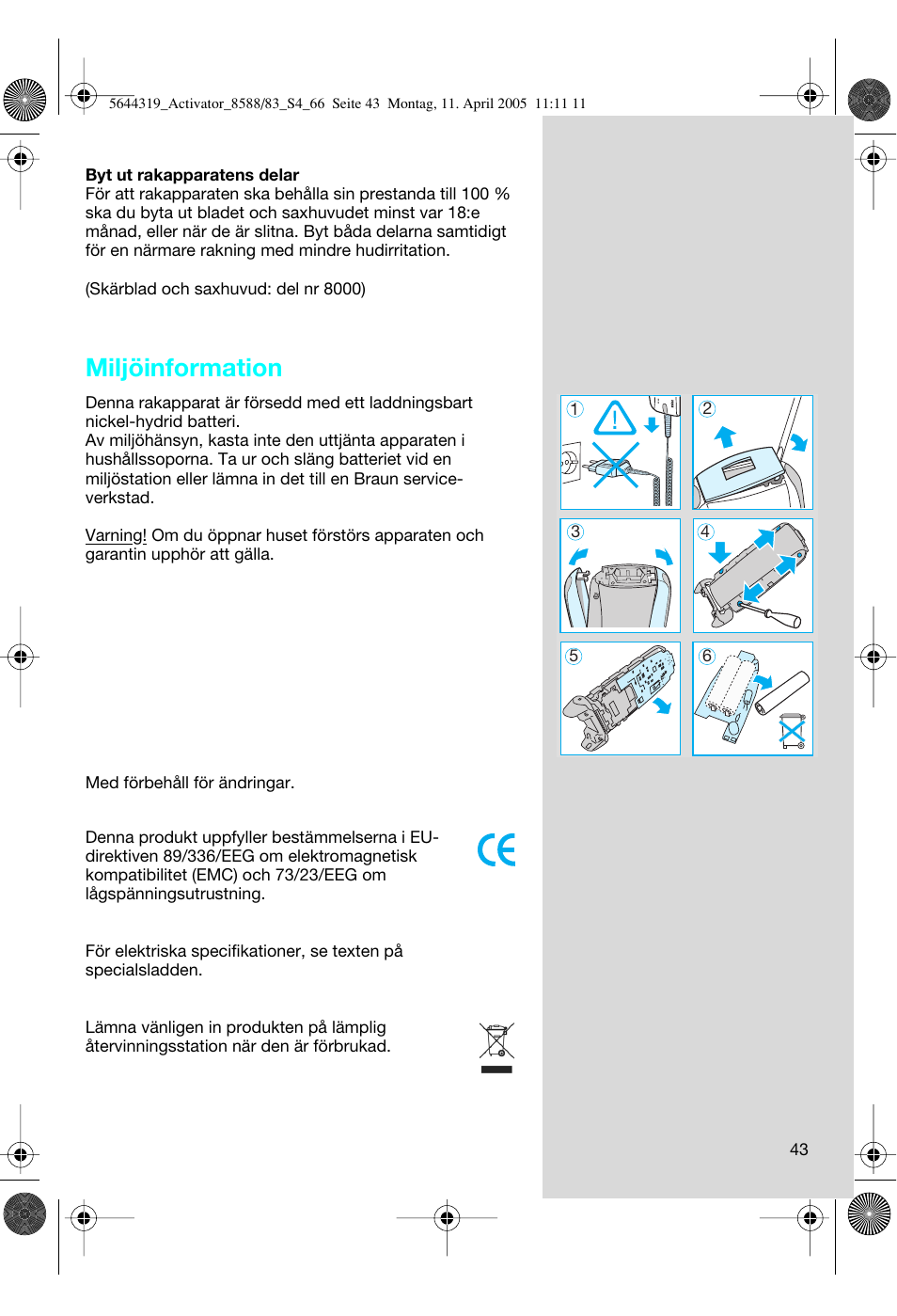 Miljöinformation | Braun 8583 Activator User Manual | Page 43 / 66