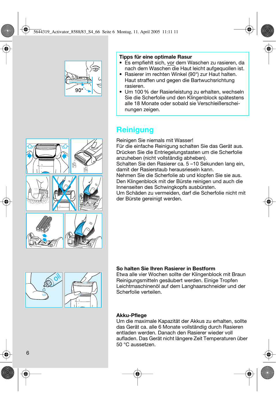 Reinigung | Braun 8583 Activator User Manual | Page 6 / 66