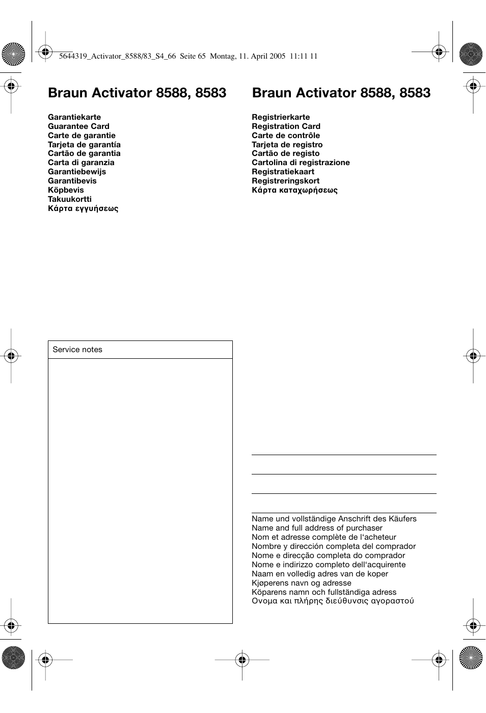 Braun 8583 Activator User Manual | Page 65 / 66