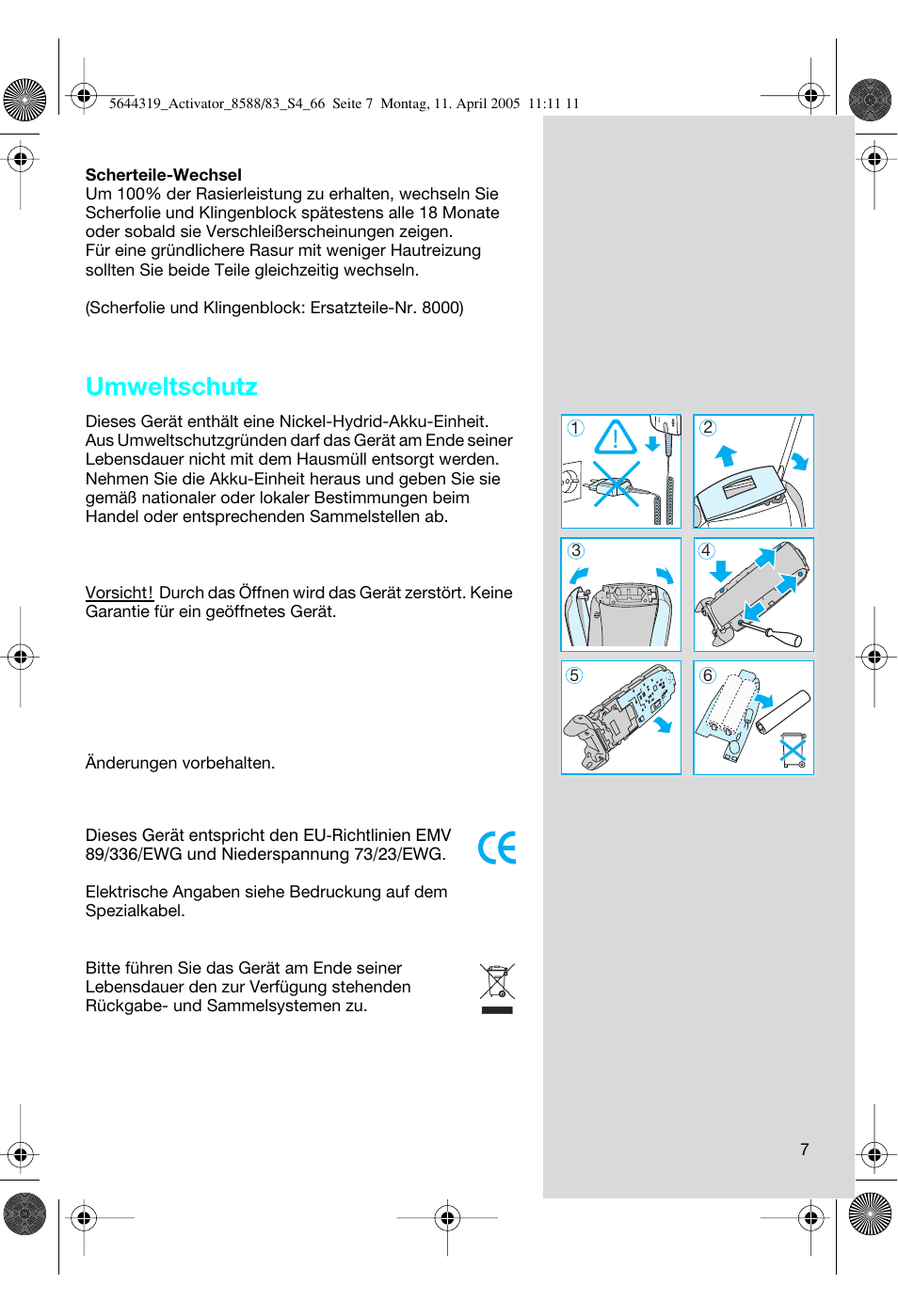 Umweltschutz | Braun 8583 Activator User Manual | Page 7 / 66