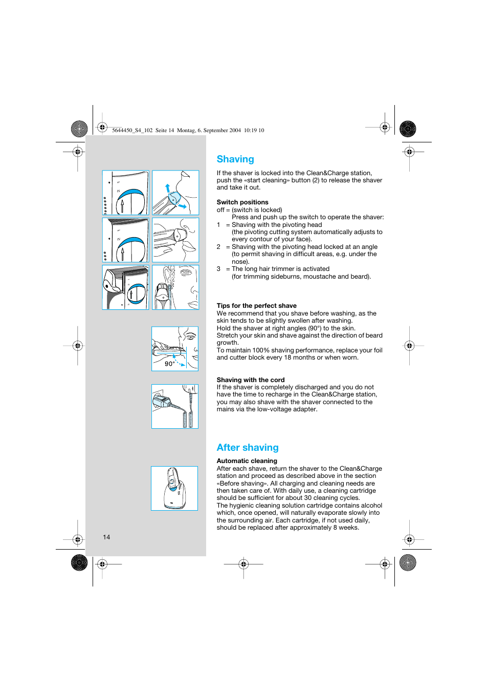 Shaving, After shaving | Braun 8585 Activator User Manual | Page 14 / 99