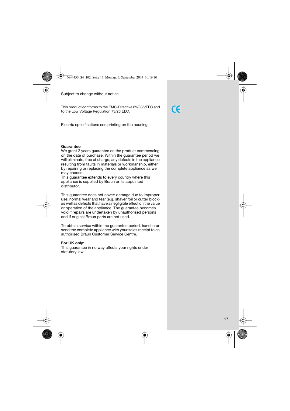 Braun 8585 Activator User Manual | Page 17 / 99