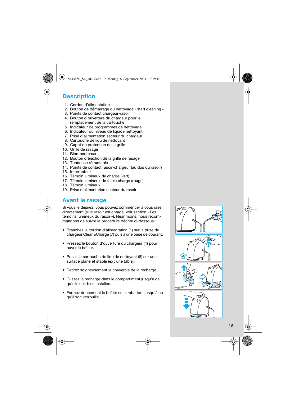 Description, Avant le rasage | Braun 8585 Activator User Manual | Page 19 / 99