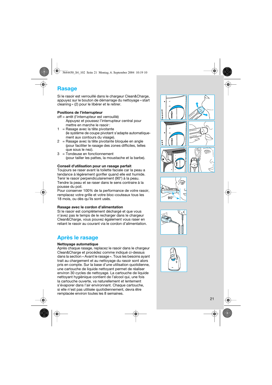 Rasage, Après le rasage | Braun 8585 Activator User Manual | Page 21 / 99