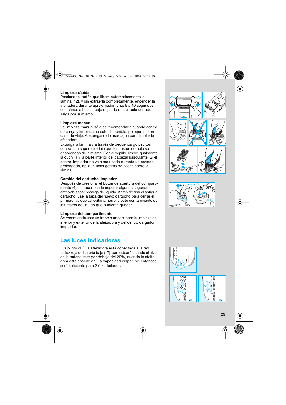 Las luces indicadoras | Braun 8585 Activator User Manual | Page 29 / 99