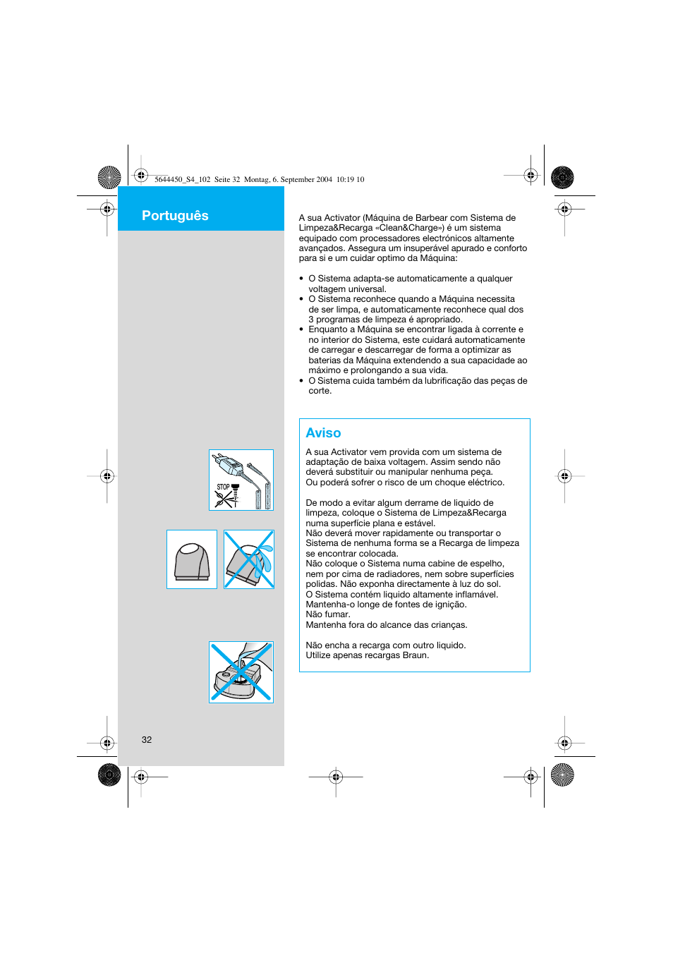 Aviso, Português | Braun 8585 Activator User Manual | Page 32 / 99