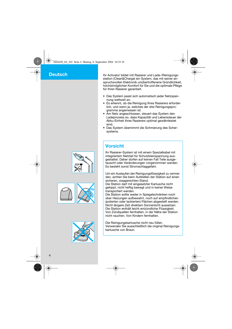 Vorsicht, Deutsch | Braun 8585 Activator User Manual | Page 4 / 99