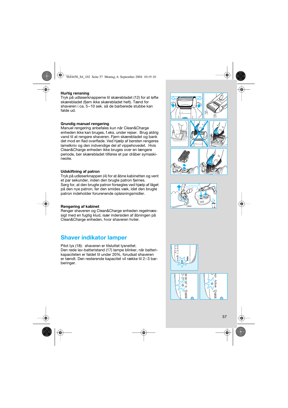 Shaver indikator lamper | Braun 8585 Activator User Manual | Page 57 / 99