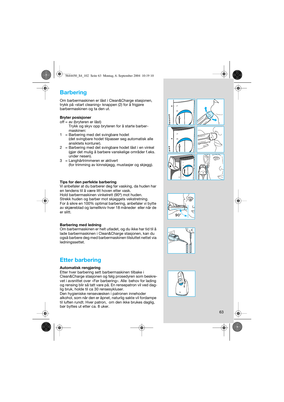 Barbering, Etter barbering | Braun 8585 Activator User Manual | Page 63 / 99