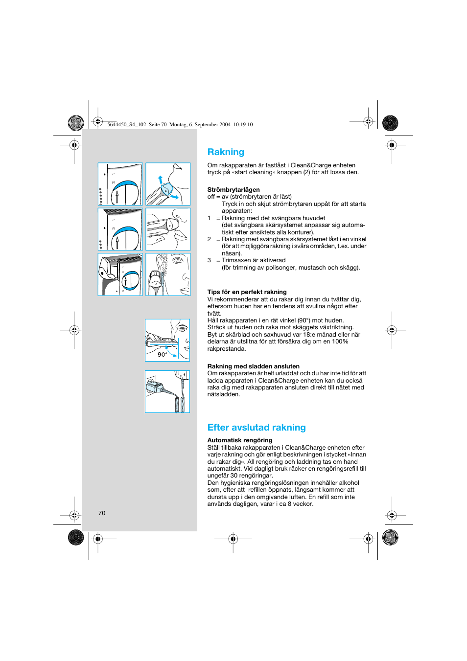 Rakning, Efter avslutad rakning | Braun 8585 Activator User Manual | Page 70 / 99