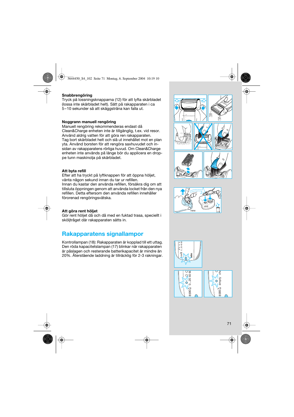 Rakapparatens signallampor | Braun 8585 Activator User Manual | Page 71 / 99