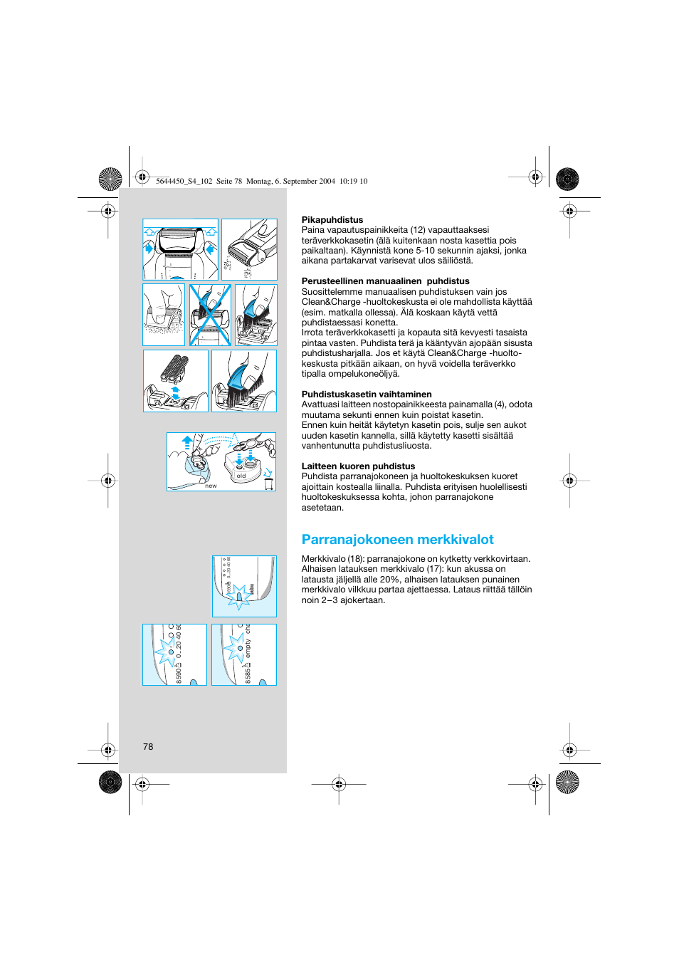 Parranajokoneen merkkivalot | Braun 8585 Activator User Manual | Page 78 / 99
