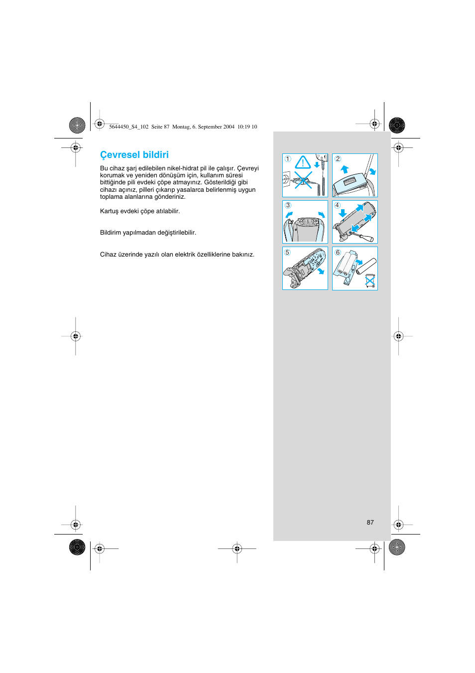 Çevresel bildiri | Braun 8585 Activator User Manual | Page 87 / 99