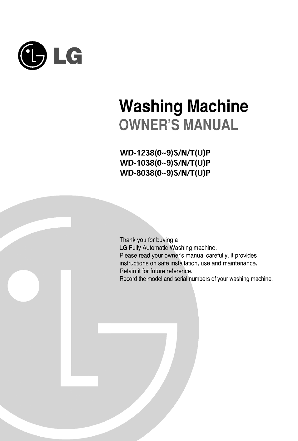 LG WD-12380TP User Manual | 28 pages