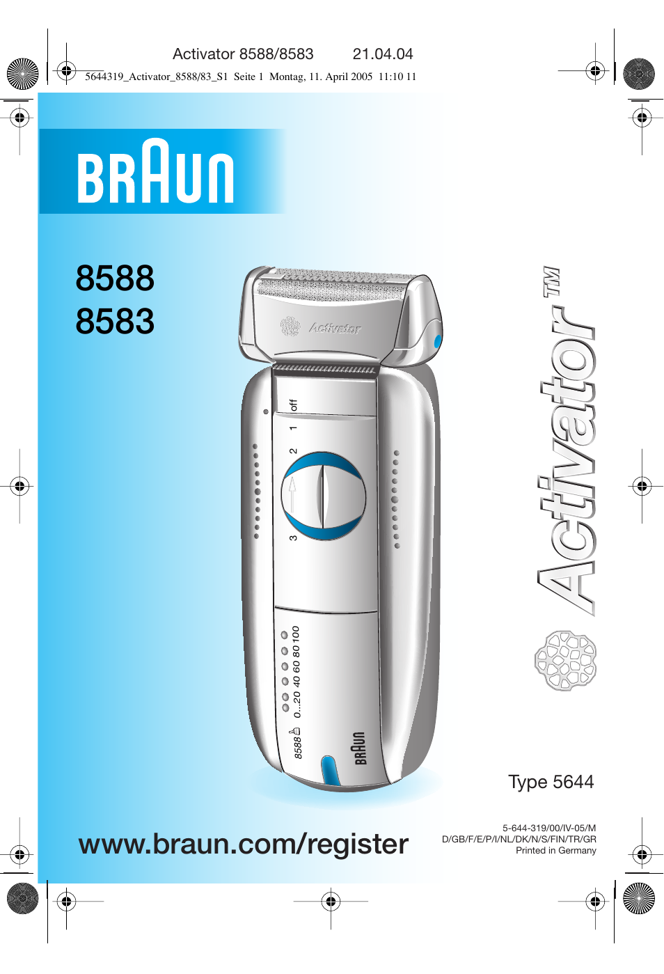 Braun 8588 Activator User Manual | 66 pages
