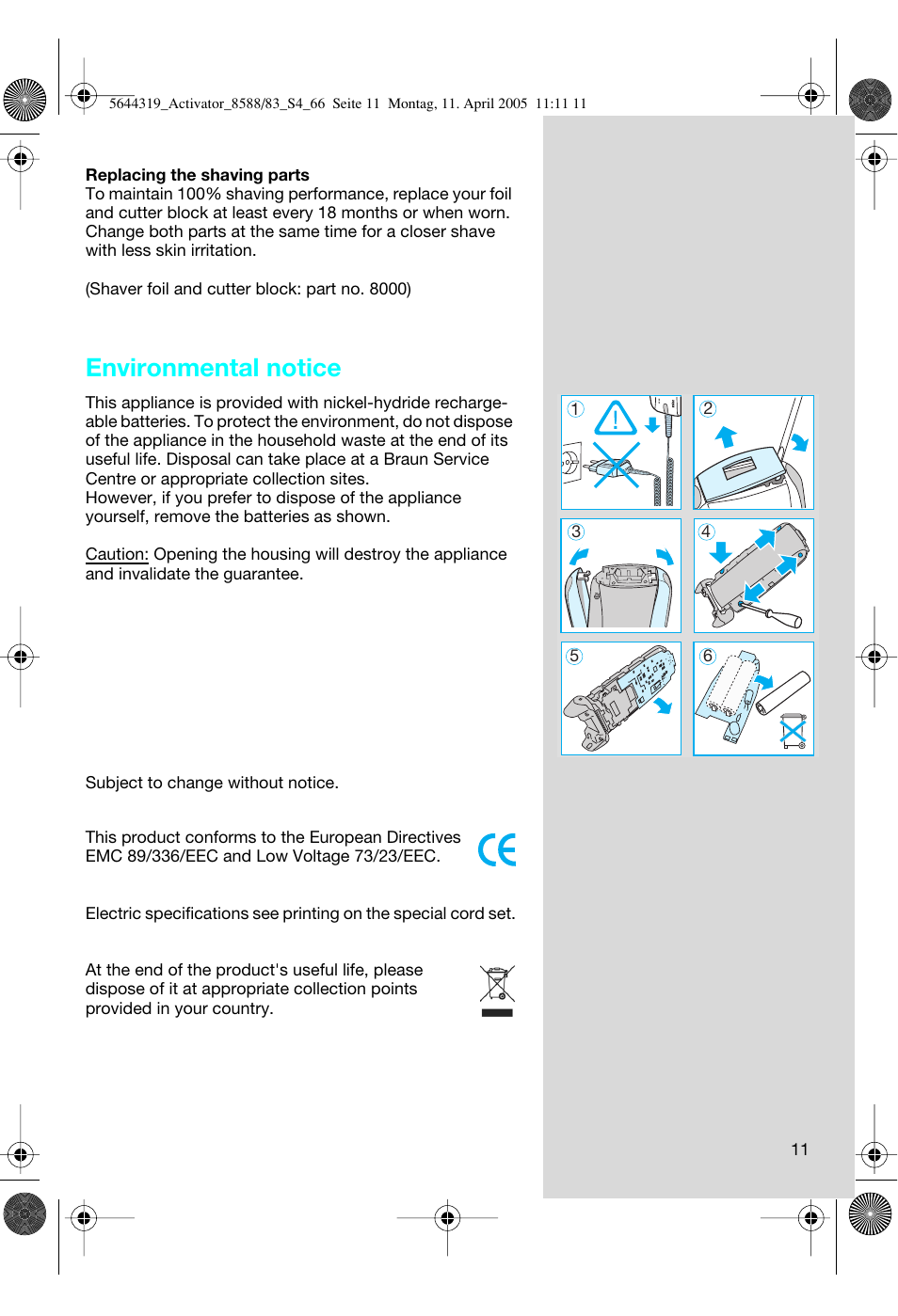 Environmental notice | Braun 8588 Activator User Manual | Page 11 / 66