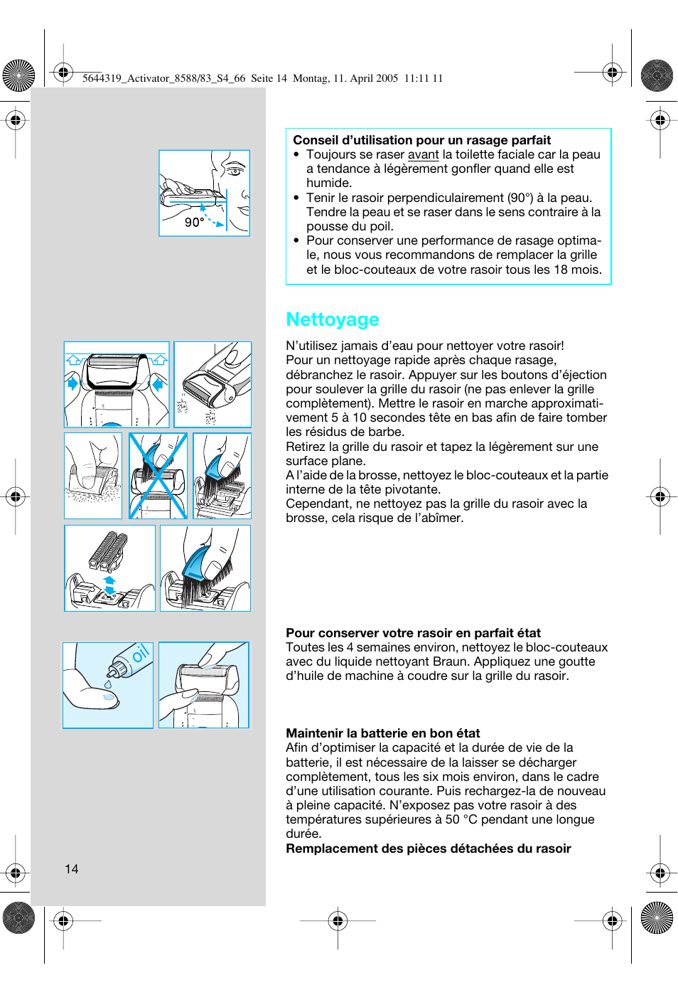 Nettoyage | Braun 8588 Activator User Manual | Page 14 / 66