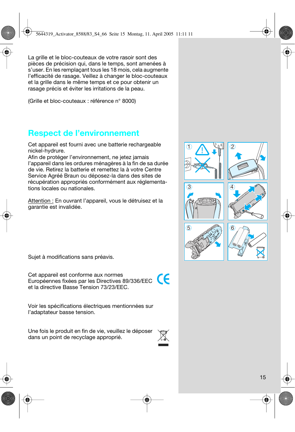 Respect de l’environnement | Braun 8588 Activator User Manual | Page 15 / 66