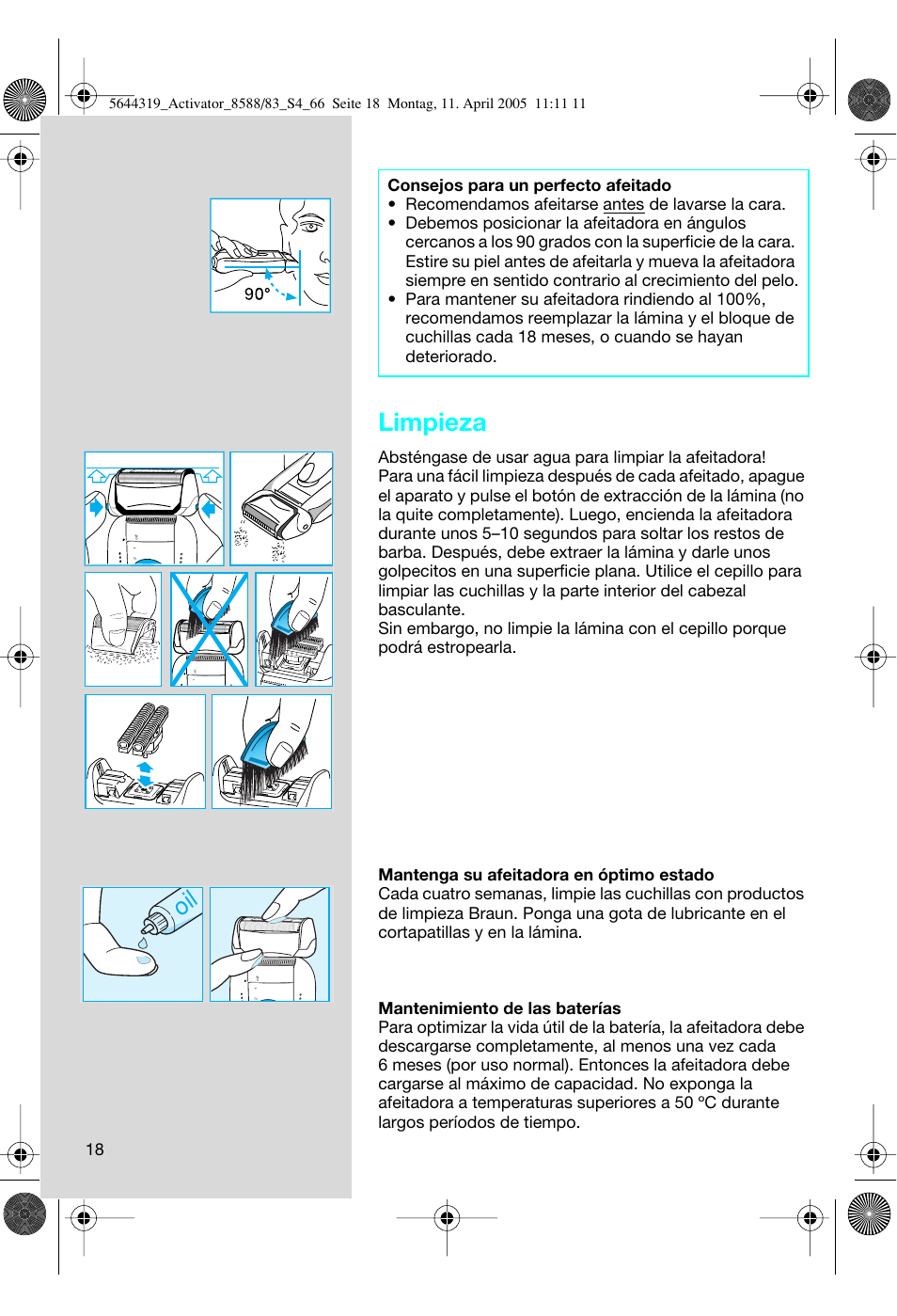 Limpieza | Braun 8588 Activator User Manual | Page 18 / 66