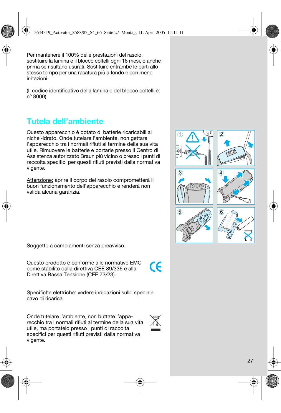 Tutela dell’ambiente | Braun 8588 Activator User Manual | Page 27 / 66
