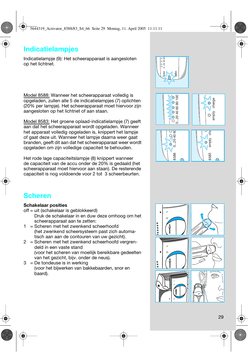 Indicatielampjes, Scheren | Braun 8588 Activator User Manual | Page 29 / 66