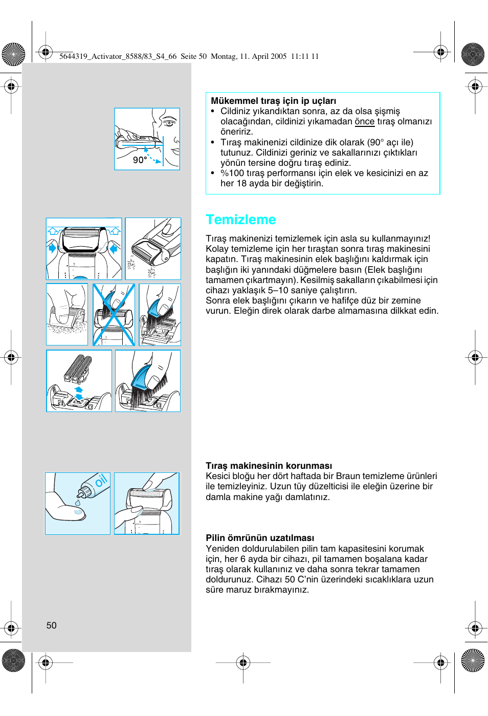 Temizleme | Braun 8588 Activator User Manual | Page 50 / 66