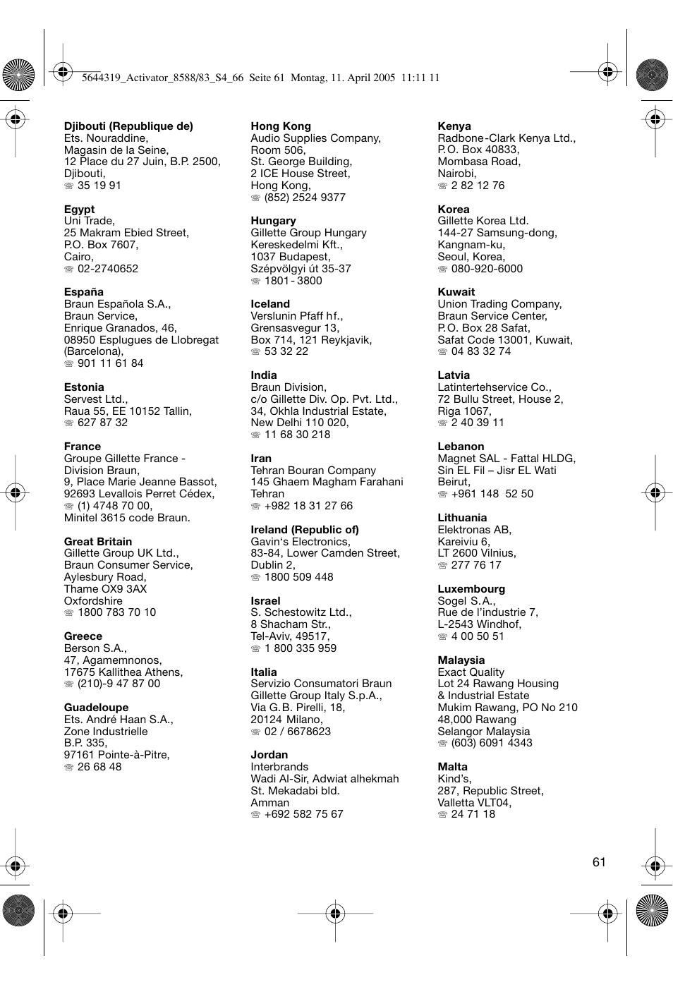 Braun 8588 Activator User Manual | Page 61 / 66