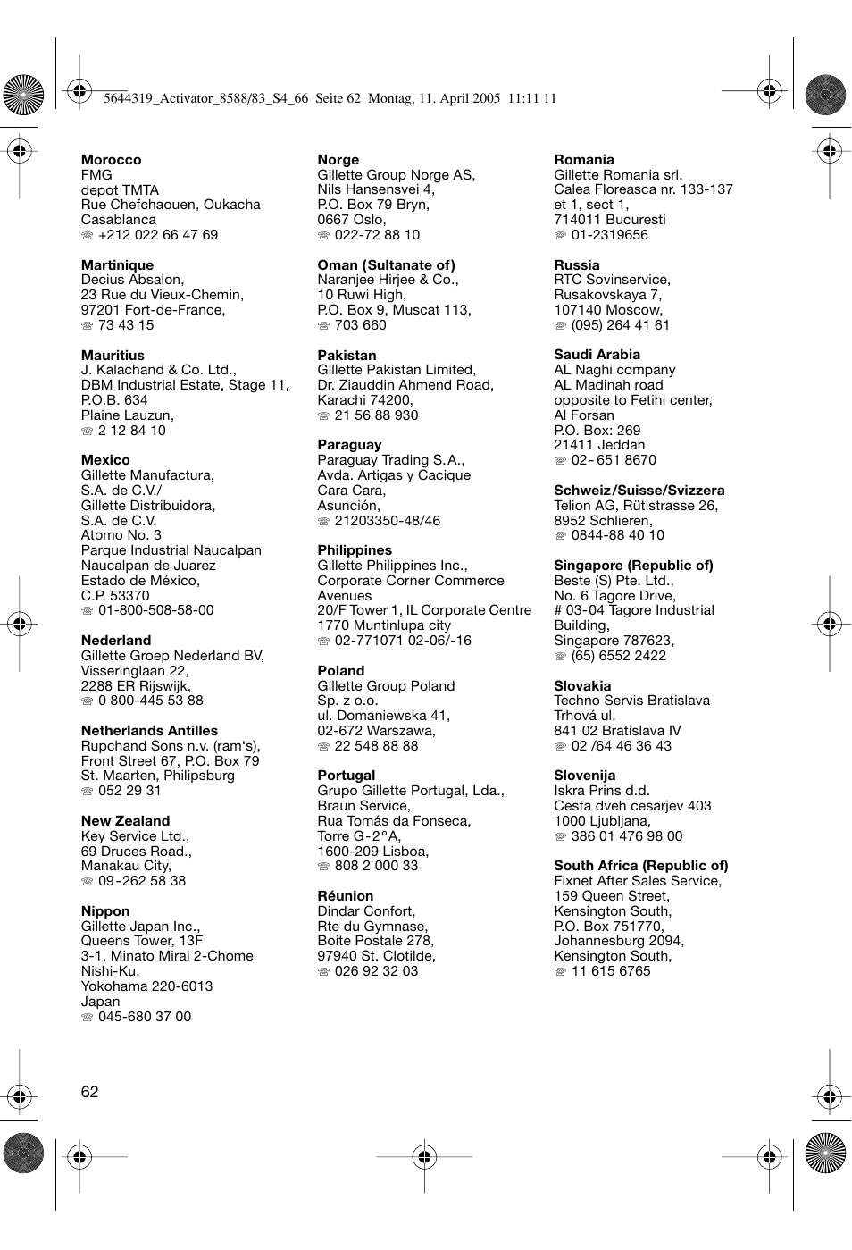 Braun 8588 Activator User Manual | Page 62 / 66