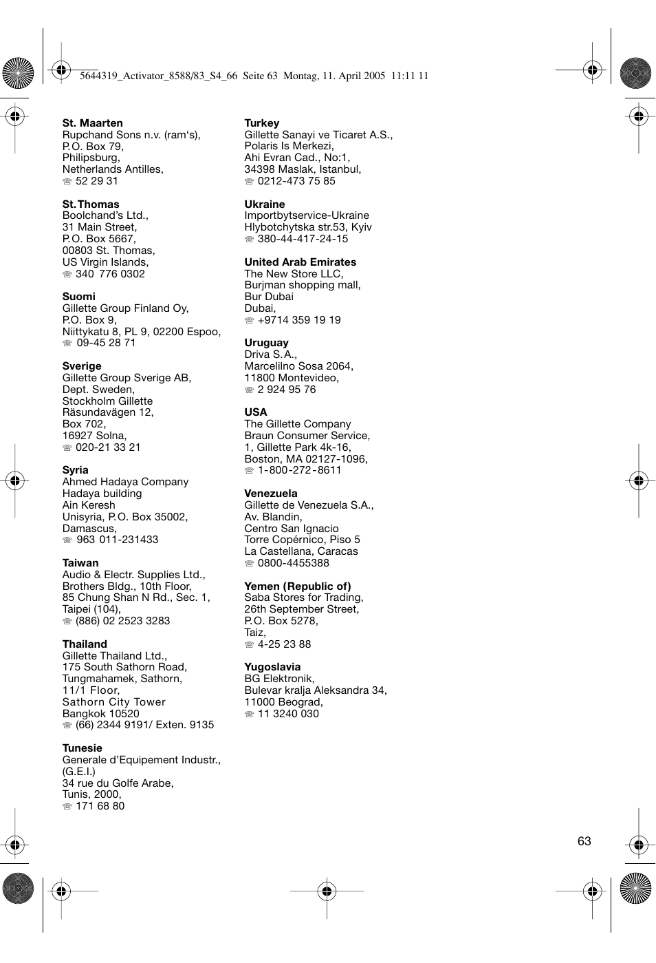 Braun 8588 Activator User Manual | Page 63 / 66