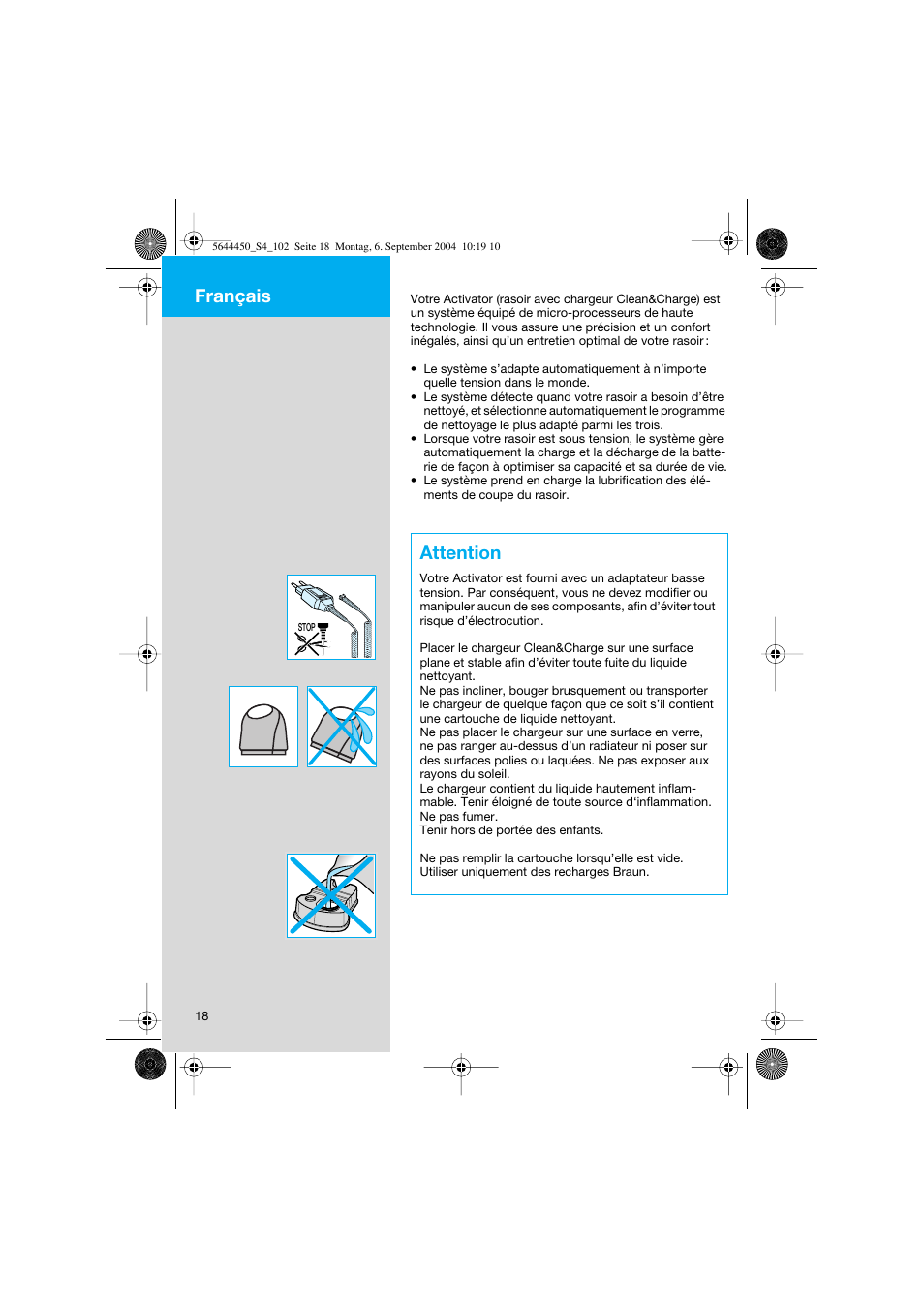 Attention, Français | Braun 8590 Activator  EU User Manual | Page 18 / 99