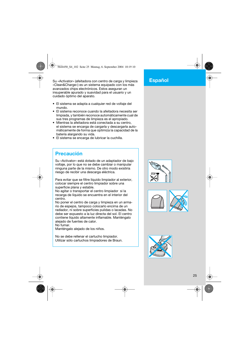 Precaución, Español | Braun 8590 Activator  EU User Manual | Page 25 / 99