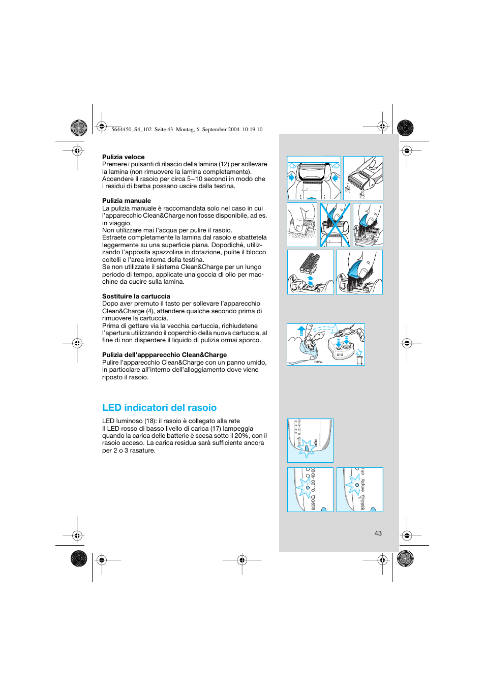 Led indicatori del rasoio | Braun 8590 Activator  EU User Manual | Page 43 / 99