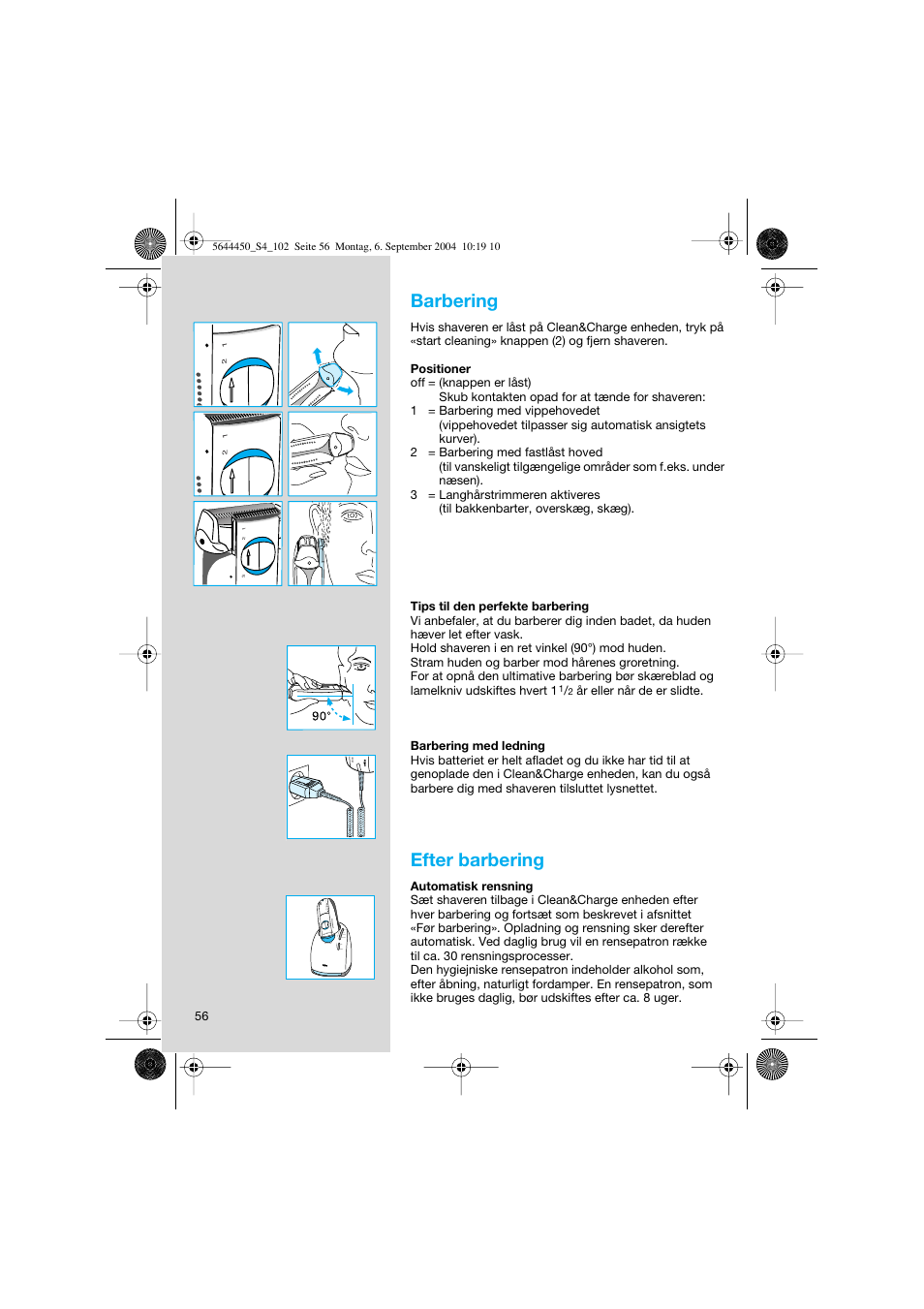 Barbering, Efter barbering | Braun 8590 Activator  EU User Manual | Page 56 / 99