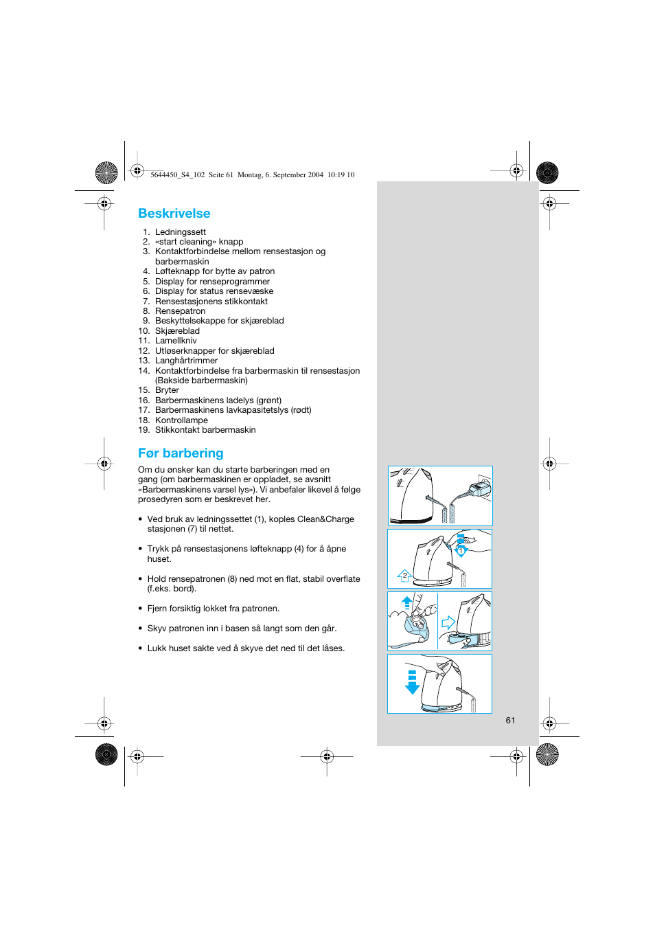 Beskrivelse, Før barbering | Braun 8590 Activator  EU User Manual | Page 61 / 99