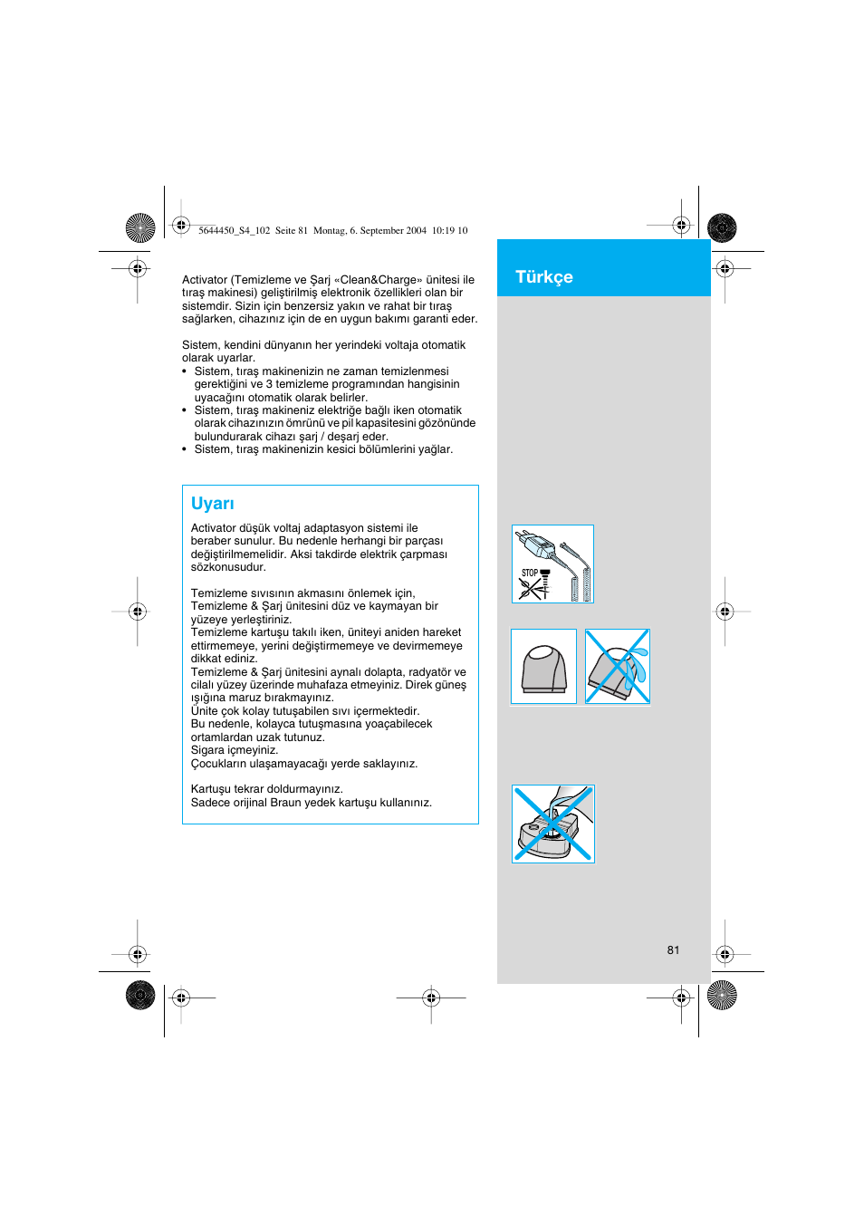 Uyar, Türkçe | Braun 8590 Activator  EU User Manual | Page 81 / 99