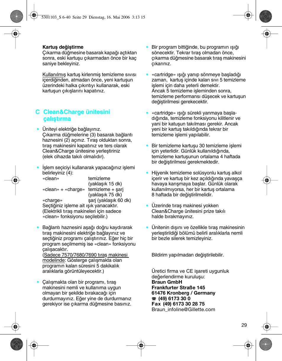 C clean&charge ünitesini çalıµtırma | Braun Clean & Charge (Syncro) User Manual | Page 28 / 36
