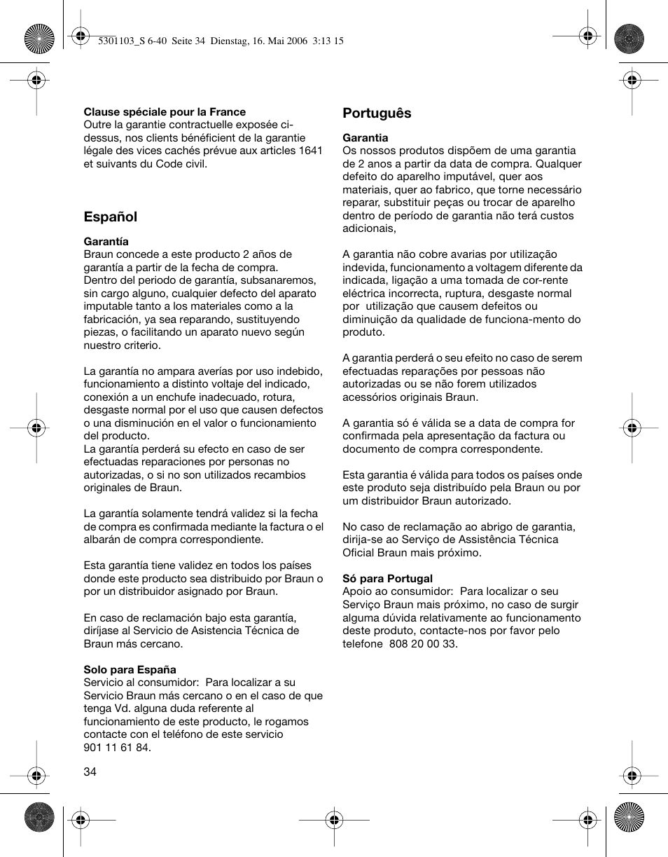 Español, Português | Braun Clean & Charge (Syncro) User Manual | Page 33 / 36