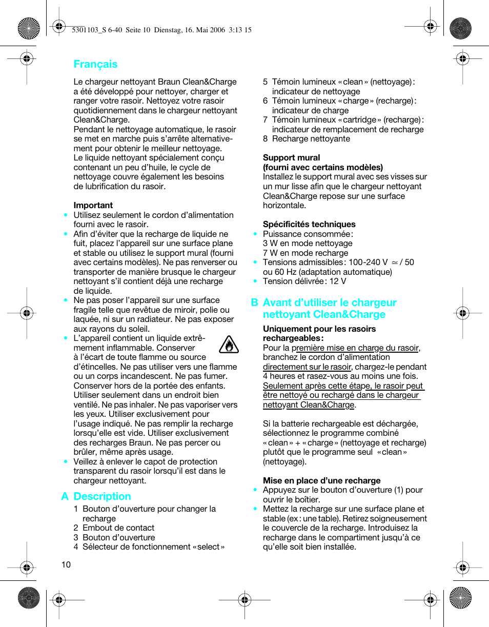 Français, A description | Braun Clean & Charge (Syncro) User Manual | Page 9 / 36