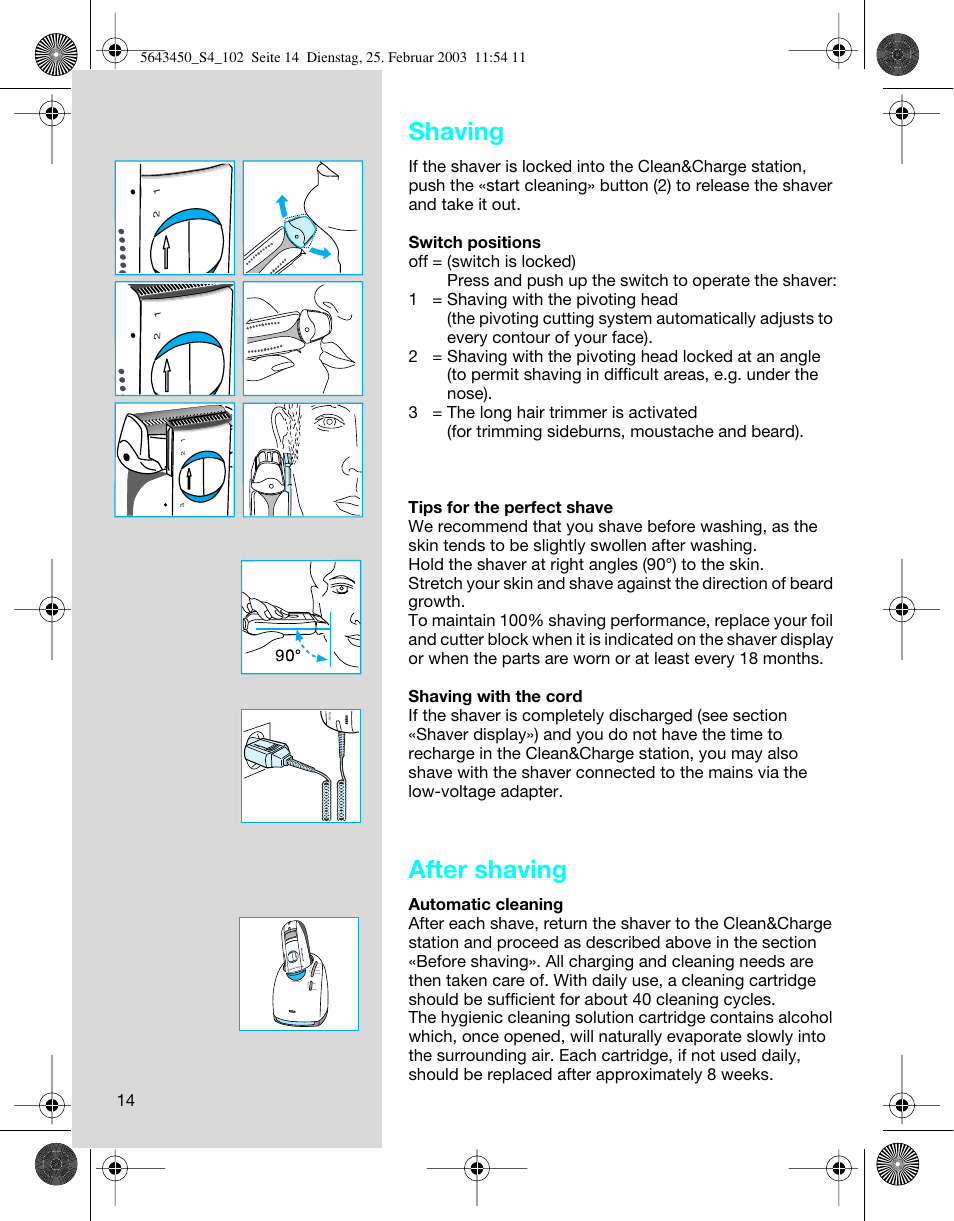 Shaving, After shaving | Braun Clean & Charge (Activator) User Manual | Page 14 / 99