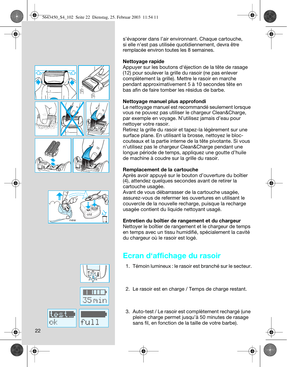 Ecran d‘affichage du rasoir | Braun Clean & Charge (Activator) User Manual | Page 22 / 99