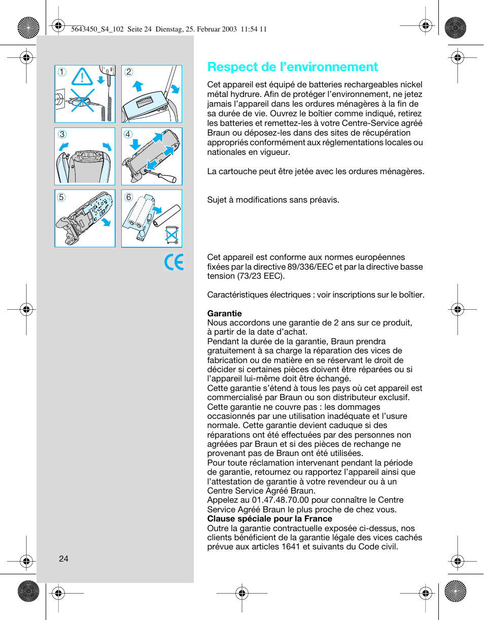 Respect de l’environnement | Braun Clean & Charge (Activator) User Manual | Page 24 / 99