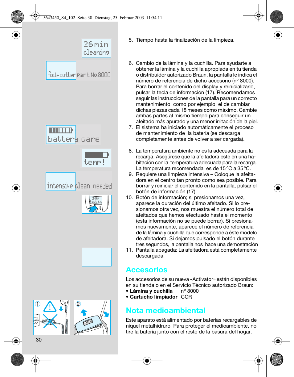 Accesorios, Nota medioambiental | Braun Clean & Charge (Activator) User Manual | Page 30 / 99