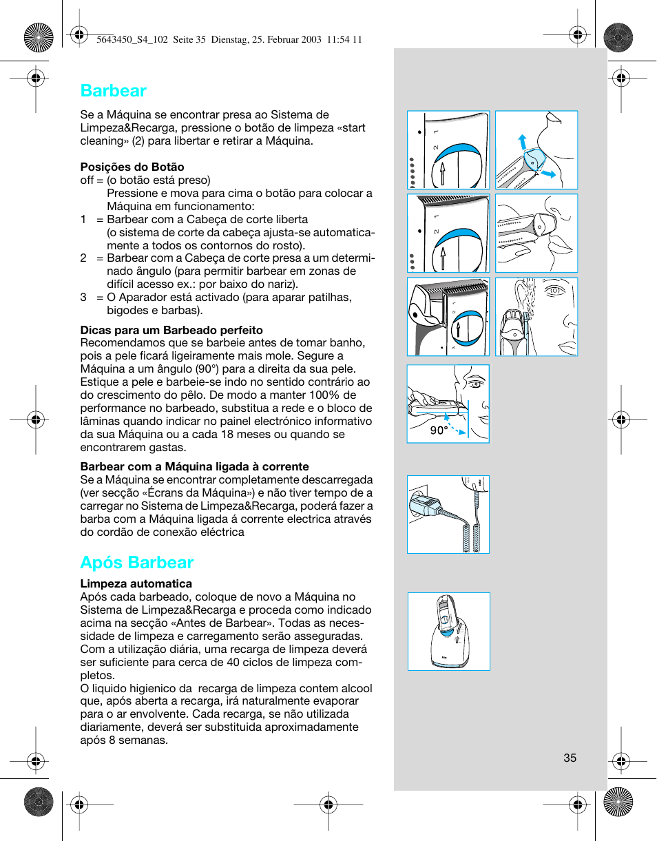 Barbear, Após barbear | Braun Clean & Charge (Activator) User Manual | Page 35 / 99