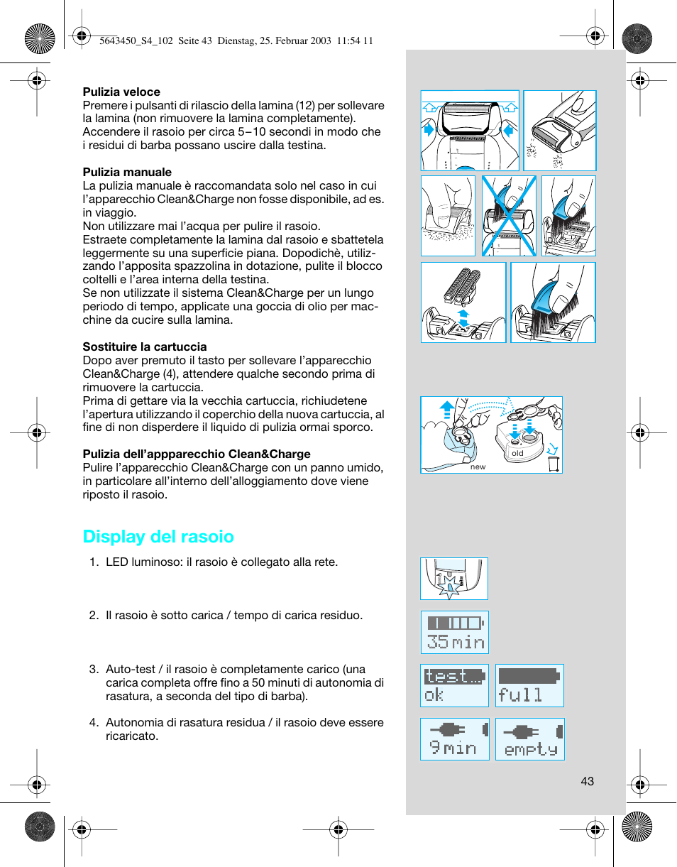 Display del rasoio | Braun Clean & Charge (Activator) User Manual | Page 43 / 99