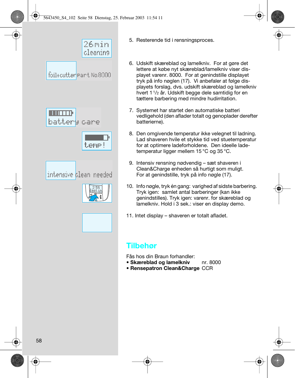 Tilbehør | Braun Clean & Charge (Activator) User Manual | Page 58 / 99