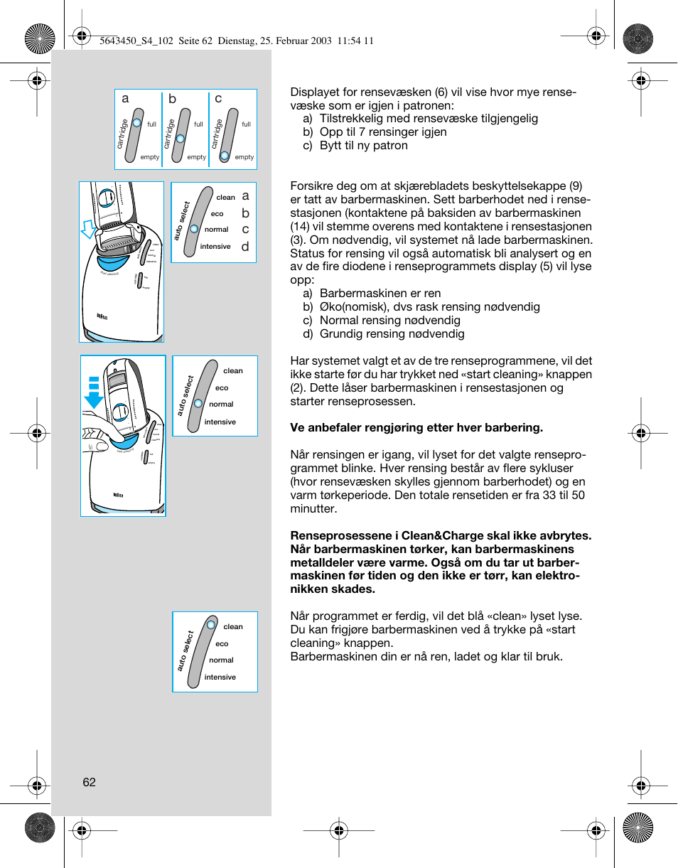 Ab c, Ab c d | Braun Clean & Charge (Activator) User Manual | Page 62 / 99