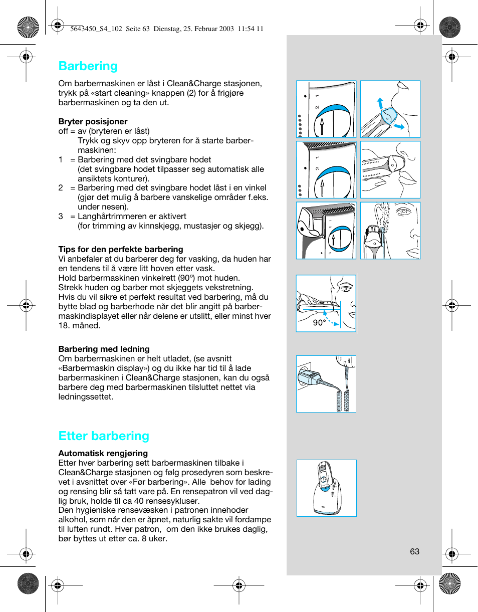 Barbering, Etter barbering | Braun Clean & Charge (Activator) User Manual | Page 63 / 99