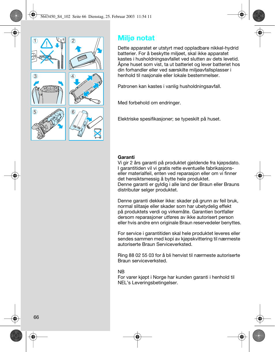 Miljø notat | Braun Clean & Charge (Activator) User Manual | Page 66 / 99
