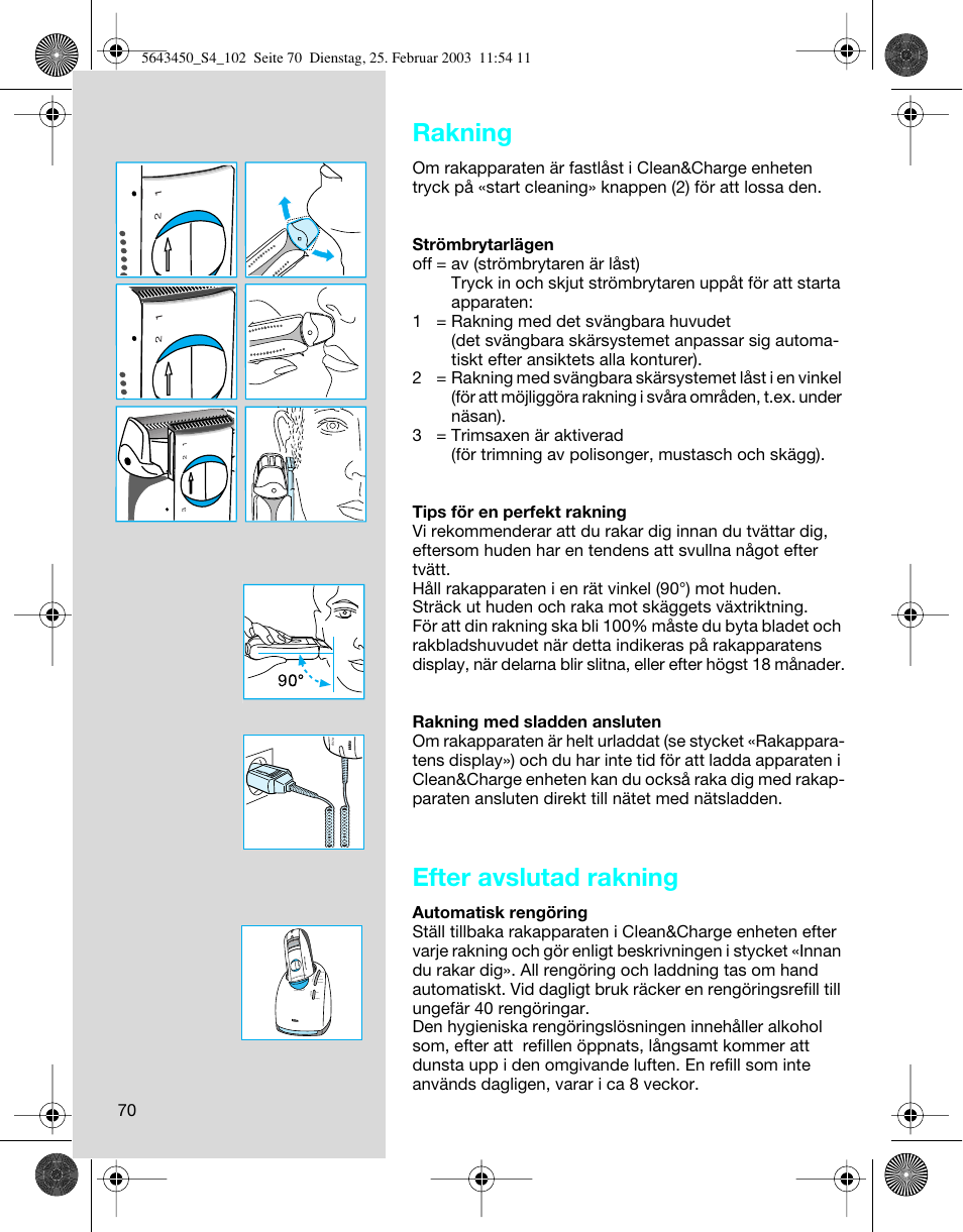 Rakning, Efter avslutad rakning | Braun Clean & Charge (Activator) User Manual | Page 70 / 99